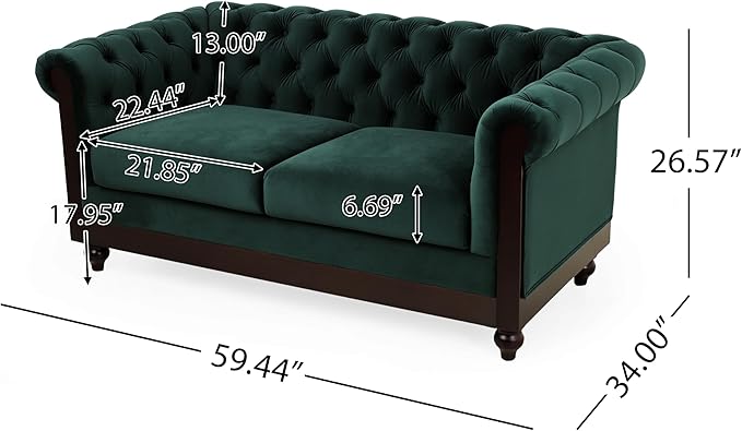 Merax Velvet Chesterfield Sofa Retro Style Upholstered 3 Seater Leather Couch Rolled Arm for Living Room Bedroom Office Dark Green