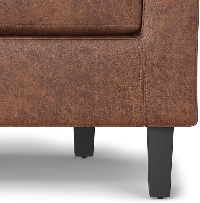 SIMPLIHOME Austin Tub Chair - 30 inch Wide Upholstered Faux Leather Contemporary Accent Chair in Distressed Saddle Brown for Living Room or Study with High Arms Removable Cushion
