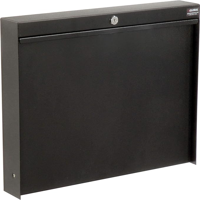 Global Industrial Folding Wall Mounted Shop Desk Locking 20 W x 3-3/8D x 16-3/8H Black
