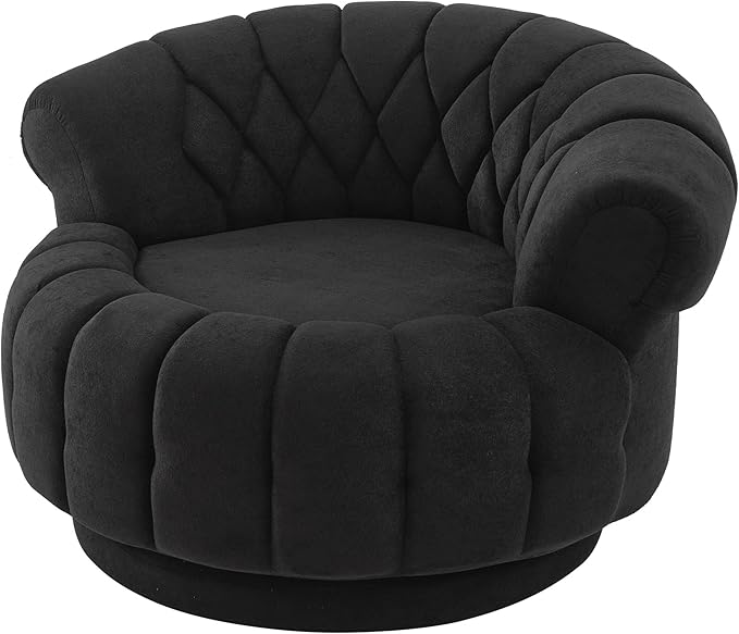 Swivel Accent Barrel Round Chair Comfy Chenille Reading Sofa Chair for Living Room Bedroom (Black)