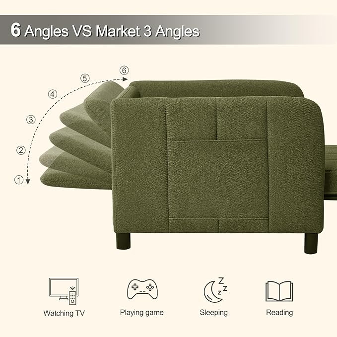 Sleeper Chair 84 Extra Long Convertible Chair Bed Upgraded 3-in-1 to 4-in-1 Pull Out Chair &amp Single Sofa Bed for Adult Sleeping Chair for Living Room Small Space (Modern Green)