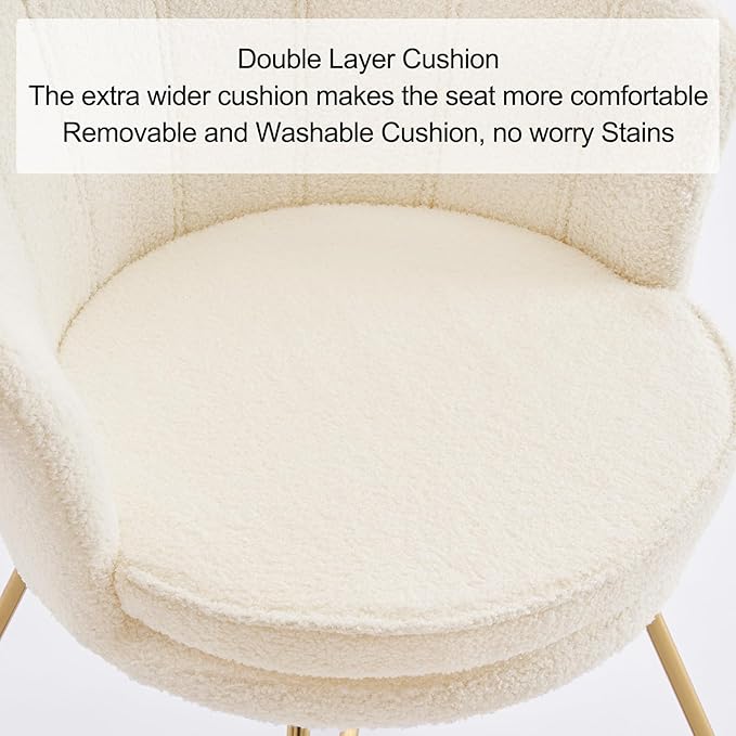Furnimart Vanity Chair with Back Shell Accent Chair for Living Room Criss Cross Chair with Gold Legs Makeup Chair for Bedroom Desk Chair no Wheels Faux Fur White