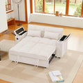 65''Convertible Sleeper Sofa Bed3-in-1 Pull Out Couch Bed with 360 Degree rotatable Side Table and USB Ports for Living RoomRV (07beige)