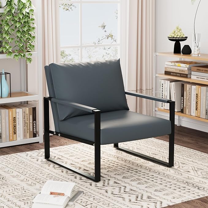 Recaceik Modern Accent Chair Set of 2 Arm Chairs Faux PU Leather Single Large Upholstered Sofa ChairErgonomic Lounge Living Room Chair for Bedroom Waiting Room Office Apartment Small SpaceGrey