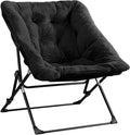 Walsham Folding Comfy Chair Faux Fur Soft Cozy Lounge Reading Papasan Chair for Adults Kids Bedroom Living Room Dorms Small Space Black