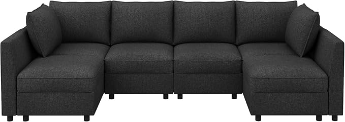 HONBAY Modular Sectional Sofa Couch with Storage Modern U Shaped Sectional Sofa Convertible Sectional Couch for Living Room - Linen Grey