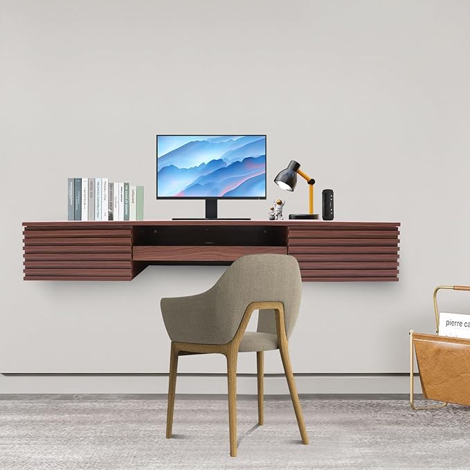 Wall Mounted DeskWall Floating Computer Desk Writing WorkstationMultifunctional Laptop Computer Table Writing Workstation Wall Organizer for BedroomOffices Study Room (Brown)