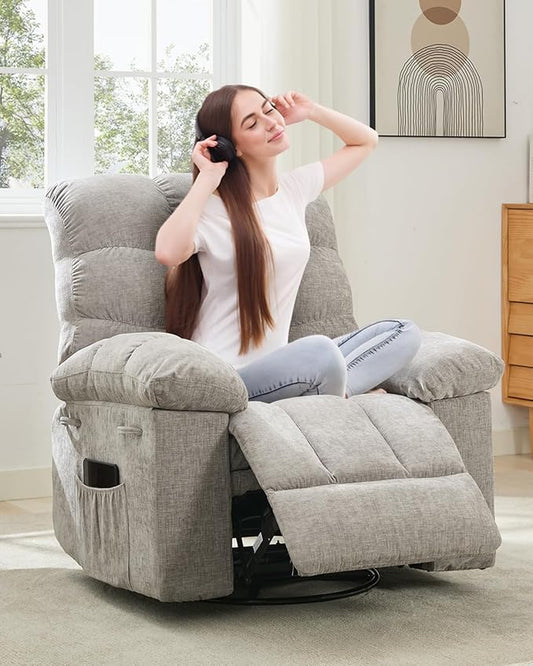 Oversized Swivel Rocker Recliner Chair for Adult360°Swivel Rock ReclinerExtra Wide Manual ReclinersChenille Upholstery Overstuffed Soft Rocking Sofa ChairLight Grey