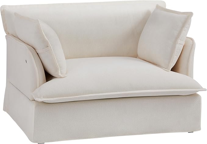 Merax 47.2 Oversized Accent Chair with Dual-Port Charging Skirted Base Deep and Wide Seat Cloud-Like Comfy Single Sofa Modern Design for Living Room&ampApartment ChenilleWhite