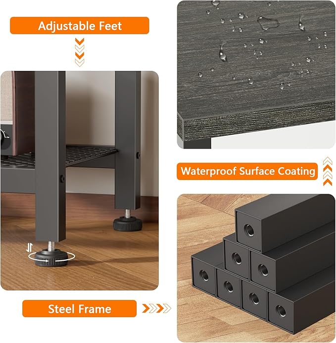 Furologee TV Stand 43 Inch Entertainment Center with 3-Tier Storage Shelves Industrial Media Console Table for TVs up to 50 Inch Television Stands for Living Room Bedroom Light Black Oak