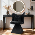 Makeup Vanity Chair with Butterfly Back and Bow Pillow 360° Swivel Accent Chair Vanity Stool Chairs with Chenille Fabric &amp Sturdy Base for Dressing Table/Bedroom/Living Room/Home Office (Black)