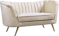 Meridian Furniture Margo Collection Modern | Contemporary Velvet Upholstered Loveseat with Deep Channel Tufting and Rich Gold Stainless Steel Legs Cream 65 W x 30 D x 33 H