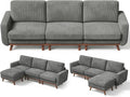 Vesgantti L-Shaped Modern Sofa Modular Sectional Cloud Couch with Ottoman Comfy Corduroy Deep Seat Sofa for Living Room Bedroom and Apartment Dark Gray
