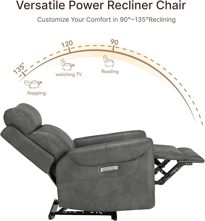 Leather Recliner Chair for Adults Wall Hugger RV Recliner with USB Charging Ports Electric Power Reclining Sofa for Living Room Home Theater Seating Bedroom