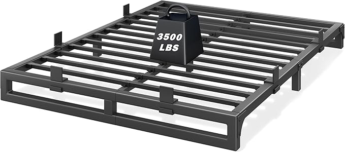 Full Size Bed Frame 6 Inch Metal Platform Bed Frames with Squeak Free U-Slot Design 6 Non-Slip Guards 3500lbs Heavy Duty Steel Slat Support No Box Spring Needed Under Bed Storage Black