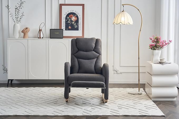 Rocking Chair with Foot Rest Nursery Glider Teddy Gliding Rocking Chair with Retractable Footrest Rubber Wood Legs Side Pocket High Back &amp Wide Seat Nursing Chair for Living Room (Drak Gray)