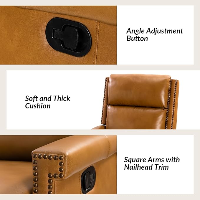 HULALA Home Genuine Leather Swivel Rocker Recliner Modern Manual Glider Recliner Chair with Adjustable Backrest &amp Footrest360 Degree Swivel Home Theater Sofa Armchair for Living Room Bedroom Ca