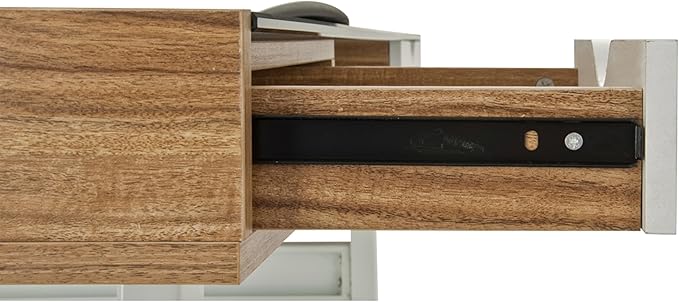 51 Compact Computer Desk with Black Tempered Glass Top Easy-Access Back Storage Compartment 2 Drawers Open Shelf and Cable Management Stylish Home Office Desk with White Steel Frame Walnut