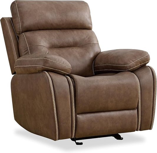 Leather Recliner Chair Manual Sofa Rocker for Adults with Overstuffed Arm for Living Room Bedroom Home Theater Seating