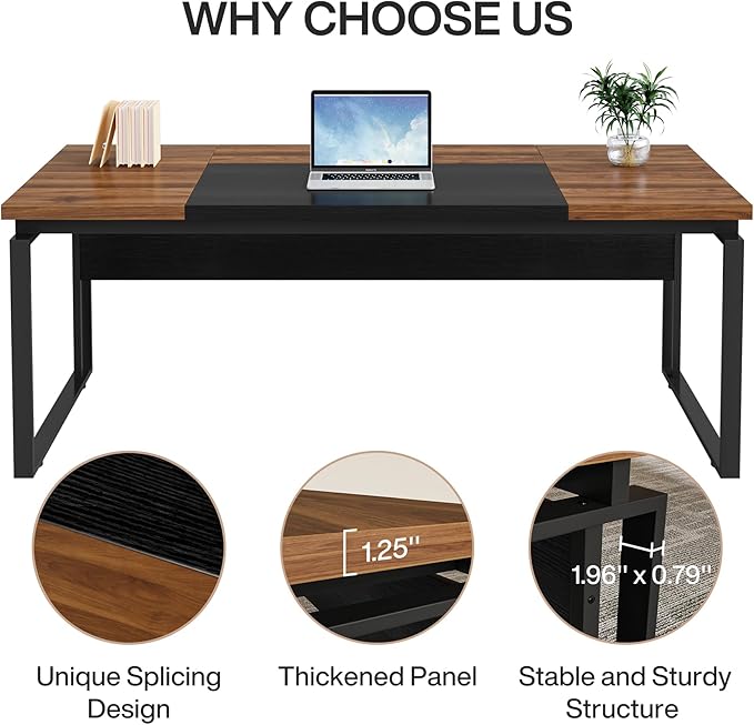 Tribesigns 63 Computer Desk Home Office Desk Writing Table for Workstation Modern Executive Desk with Sturdy Legs (Only Table) (Walnut &amp Black)