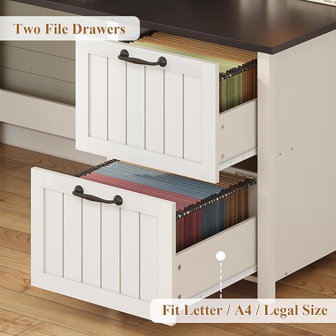 SEDETA Farmhouse 63 Executive Desk Home Office Desk with File Drawer and Monitor Stand Computer Desk with Drawers and Storage Cabinet Wood Desk for Work Study Writing White