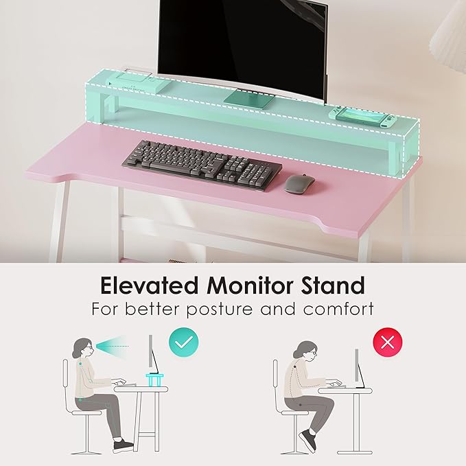 ALISENED 31.5 Inch Small Office Desk with Storage Small Desk for Small Spaces Compact Home Office Desk Mini Study Desk for Bedroom Pink