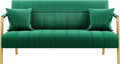 Yaheetech 56.5 W Modern Sofa Small Sofa Luxurious Velvet Fabric Couch with Gold-Tone Metal Arms and Legs for Living Room Home Office Studio Green