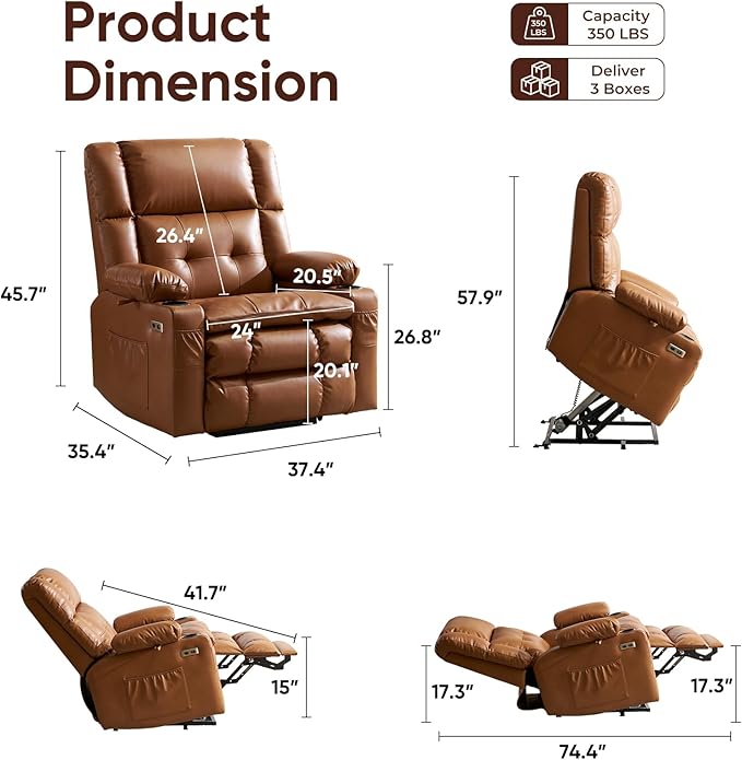 Dual Motor Power Lift Recliner Chair for Elderly with Massage and Heat Oversized Lift Chair with Arm Storage Lay Flat Lift Recliner for Adults Big Tall Infinite PositionLving Room Camel