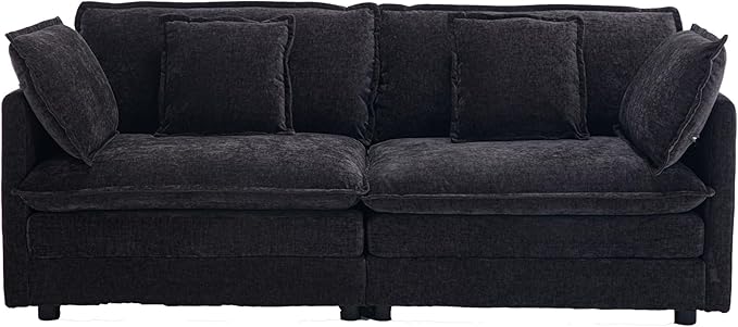 76.7 Black Chenille Loveseat Sofa Oversized 2 Seater Cloud Sectional Couch Modern Large Luxury Love Seat for Living Room Bedroom Apartment Office
