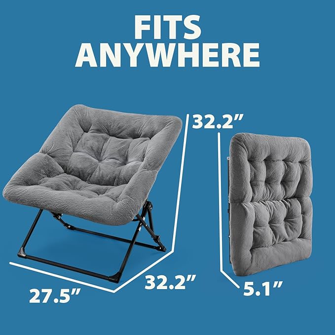 OAKHAM Comfy Chair for Adults Soft Faux Fur Folding Lounge for Bedroom Living Room Dorm Rooms Flexible Reading Chair for Teens Kids X-Large Foldable (Faux Fur-Charcoal Gray)