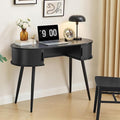 AVZEAR 43 Oval Fluted Home Office Desk Small Computer Desk Mid Century Modern Vanity Table with Sliding Tambour Door Wooden Writing Study Desk for Small Spaces Bedroom Office(Black)