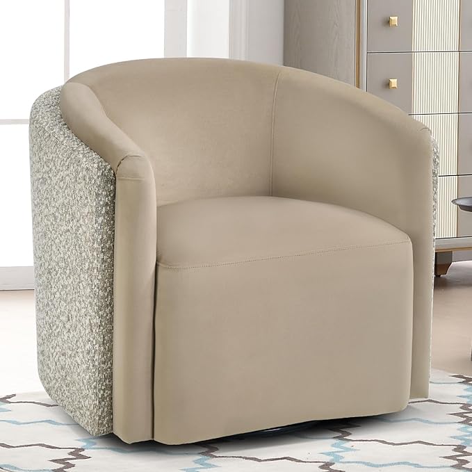 CANMOV Swivel Accent Chair Set of 2 360° Swivel Barrel Chair with Armrest Modern Round Armchair for Living Room Bedroom No Assembly Brown&ampWhite