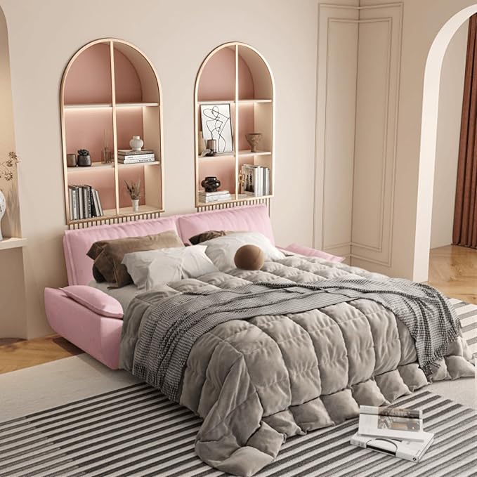 73.2 Queen Pull Out Sofa Bed 3-in-1 Convertible Sleeper Sofa Velvet Small Loveseat Couch Bed with 2 Throw Pillows Multi-Functional Couches for Living Room Apartment and Office