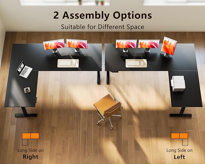 Casaottima 71 Inch Reversible Electric L Shaped Standing Desk Height Adjustable Corner Stand up Desk Ergonomic Large Lift Table for Home Office Workstation Reception Room Black