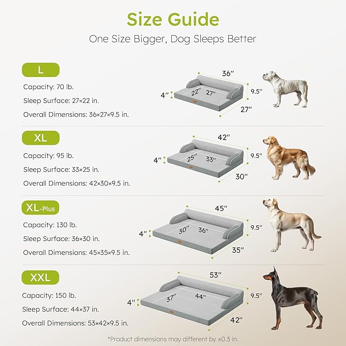 XL Orthopedic Dog Bed Extra Large Dog Bed Dual-Sided Pet Cooling Beds with Memory Foam Washable Cover Nonslip Bottom Waterproof XLarge Pet Couch Beds with Bolsters Light Grey