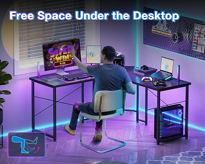 Casaottima 47 inch L Shaped Gaming Desk Corner Desk Gaming Table for Home Office Computer Desk Sturdy Writing Workstation for Small Space Easy to Assemble Black