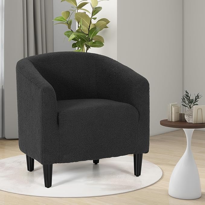 MoNiBloom Accent Barrel Chair Boucle Fabric Accent Chair Modern Sherpa Elegant Armchair with Cozy Soft Padded 300lbs Capacity Compact Sofa Chair for Living Room Bedroom Office Black