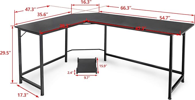 SUPER DEAL 66 L Shaped Gaming Corner Computer Desk with CPU Stand and Foot Rest Bar PC Laptop Study Table Workstation Gaming Desk for Home Office Black
