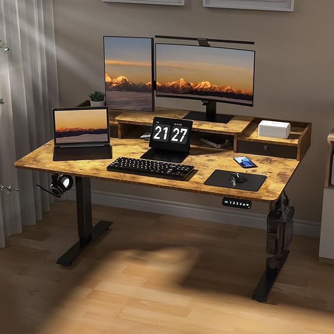 55 x 30 Inch Electric Standing Desk with 2 Drawers Adjustable Height Widened Stand Up Desk with Storage Sit to Stand Ergonomic Workstation for Home Office Rustic Brown
