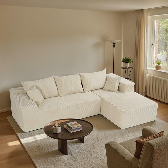 103” Cloud Sectional Couch with L-Shape ChaiseModern Modular Sofa with Deep Seat Upholstered Couches for Living Room BedroomNo Assembly Required Beige (Right Facing Chaise)