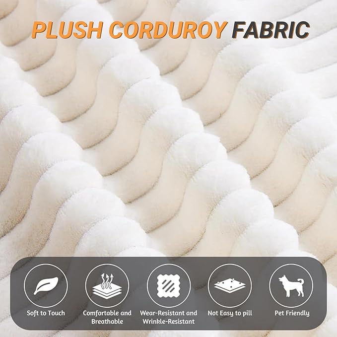 78.7'' Convertible Sleeper Sofa Corduroy Floor Foam Compression Loveseat Sofa Bed Couch Modern Folding Futon Couch Foldable Full Size Guest Bed with 2 Pillows and Blanket for Living Room (Beige)