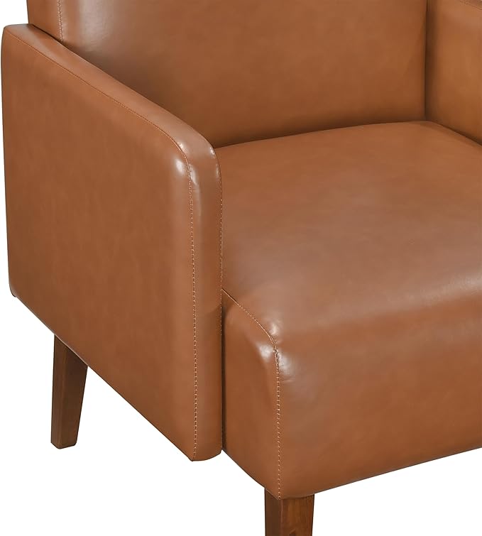 Lexicon Accent Chair Faux Leather Living Room Chair Modern Armchair with Solid Wood Frame and Thick Cushion Reading Chair Comfy Chair for Bedroom Living Room Waiting Room Retro Brown