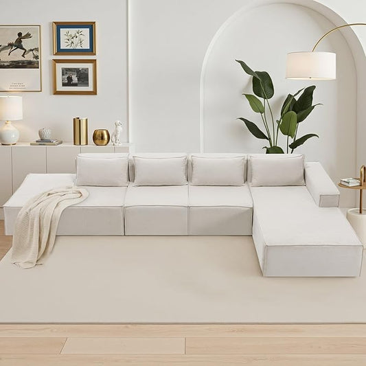 155 Modular Sectional Sofa L-Shaped Cloud Couch with Extra Long Chaise Lounge Oversized Chenille Boneless Sofa Set for Living Room Comfy Floor Seating No Assembly Required