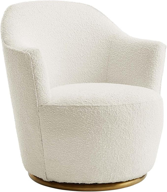Modway Nora Boucle Upholstered Swivel Chair with White Finish EEI-5311-WHI