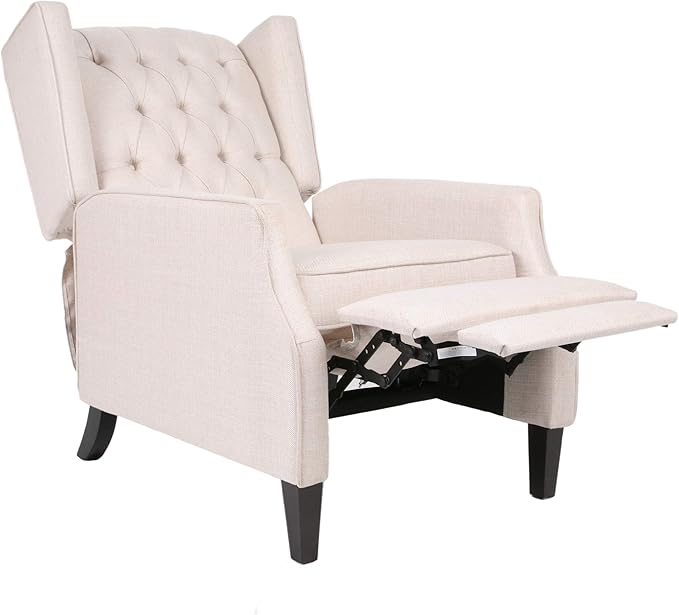 Christopher Knight Home Diana Wingback Recliner Light Beige Tweed + Dark Brown