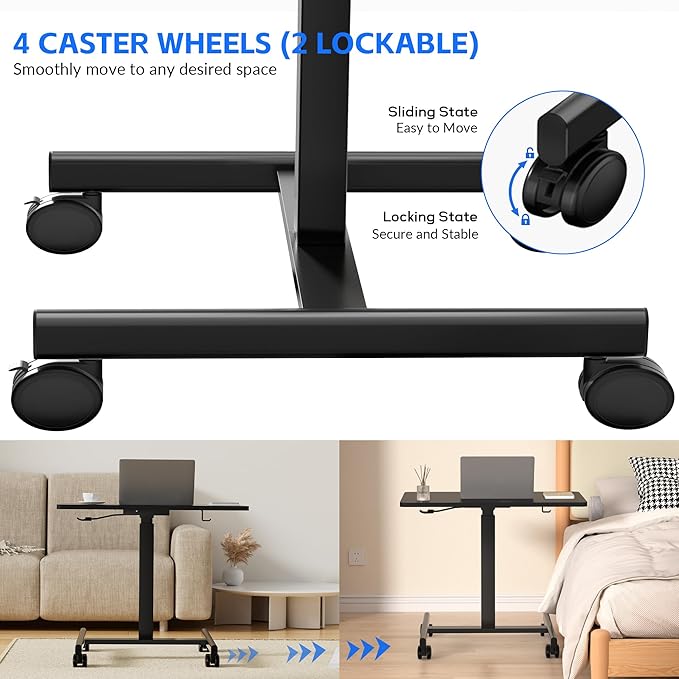 Mobile Laptop Standing Desk Adjustable Height Small Mobile Desk Workstation with Wheels Portable Rolling Computer Desk Cart for Home Office Classroom (Black)