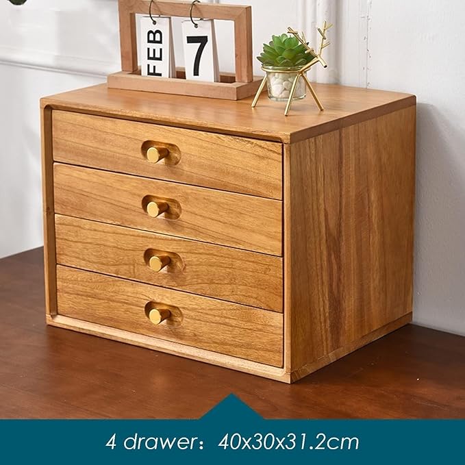 Wooden Desktop Storage Box with Drawers A4 File Cabinet Suitable for School and Office Supplies Three-Tier Wood Color(Wood Color4 Layer)