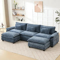 120 U Shaped Couch Modular Sectional Sofa Cloud Couch with Movable Ottoman Modern Chenille Deep Seat Sleeper Sofa with Throw Pillows for Living Room and Apartment (Blue 5-Seat)