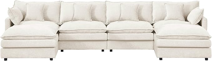 Harper &amp Bright Designs 130.7 Modular Sectional Sofa U-Shaped Cloud Couch Set with 2 Movable Ottomans 4-Seater Comfy Chenille Sofa for Living Room DIY Combination (Beige)