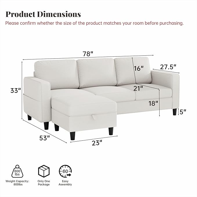 Small Sectional Couch L Shaped Sectional White Couch in a Box Small Couches with Ottoman 3 Seater Sofa for Living Room Apartment Dorm Office